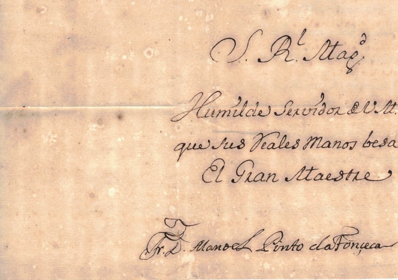 Unterschrift von Großmeister Manuel Pinto da Fonseca auf dem Brief von 1749