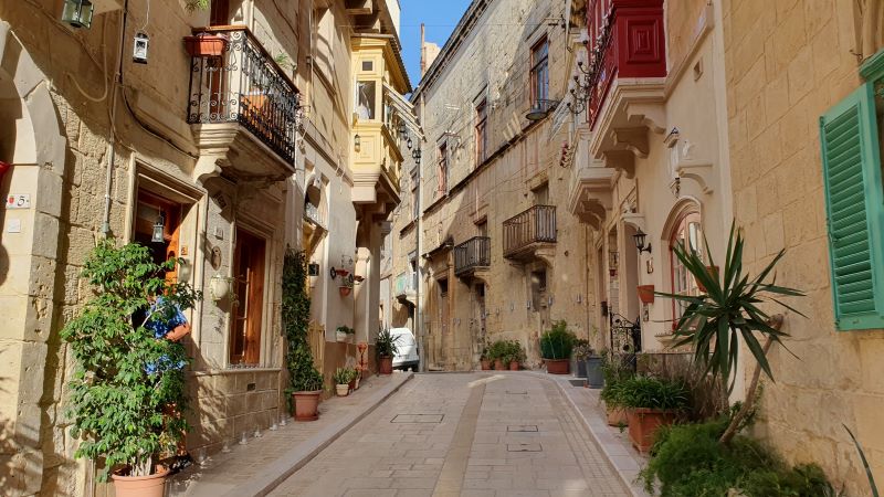 Blumengeschmückte Gasse in Birgu (Vittoriosa). Foto: © Valletta | Das Journal / BSF.
